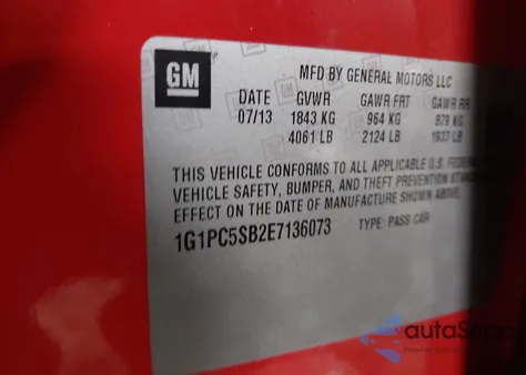 2014 Chevrolet Cruze 1Lt Auto z USA, uszkodzony, nr VIN 1G1PC5SB2E7136073